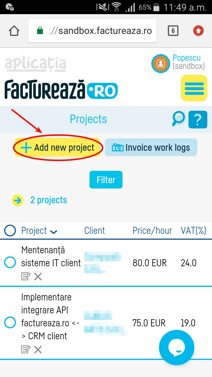 How do I add a work log project? - step 2