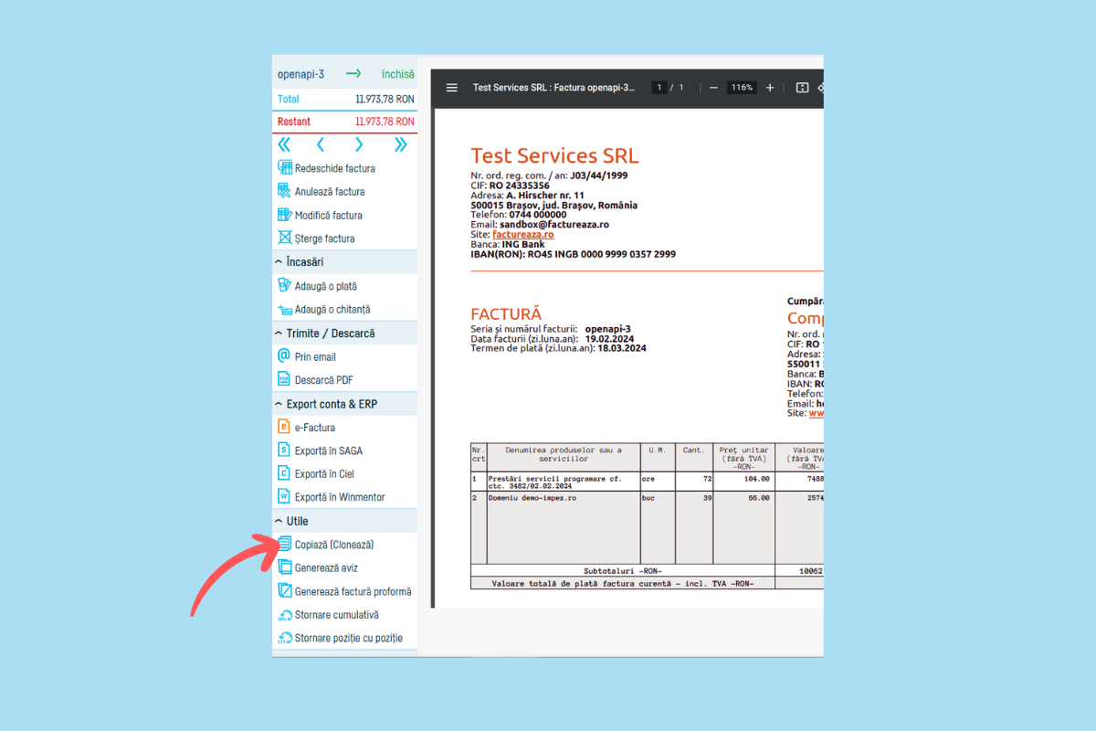 Cum copiez o factură - pasul 3