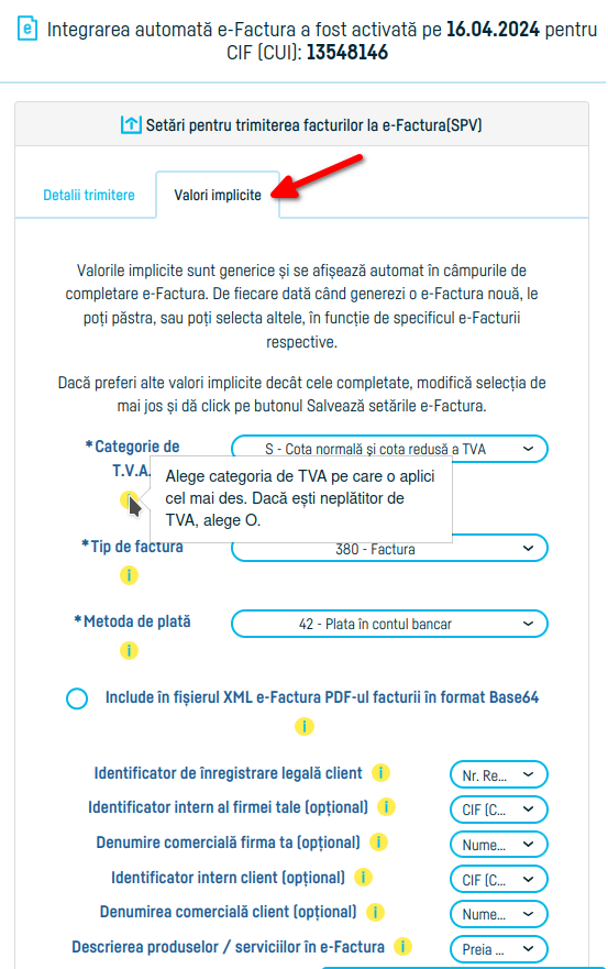 Cum configurezi setările e-Factura - pasul 3