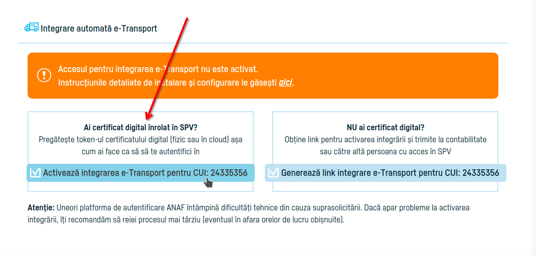 Cum activezi integrarea automată cu e-Transport - pasul 2