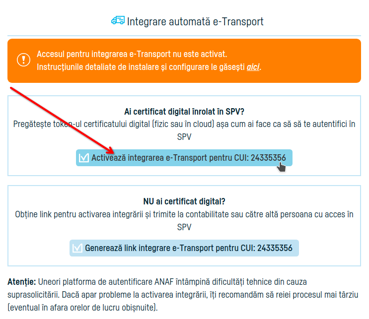 Cum activezi integrarea automată cu e-Transport - pasul 2