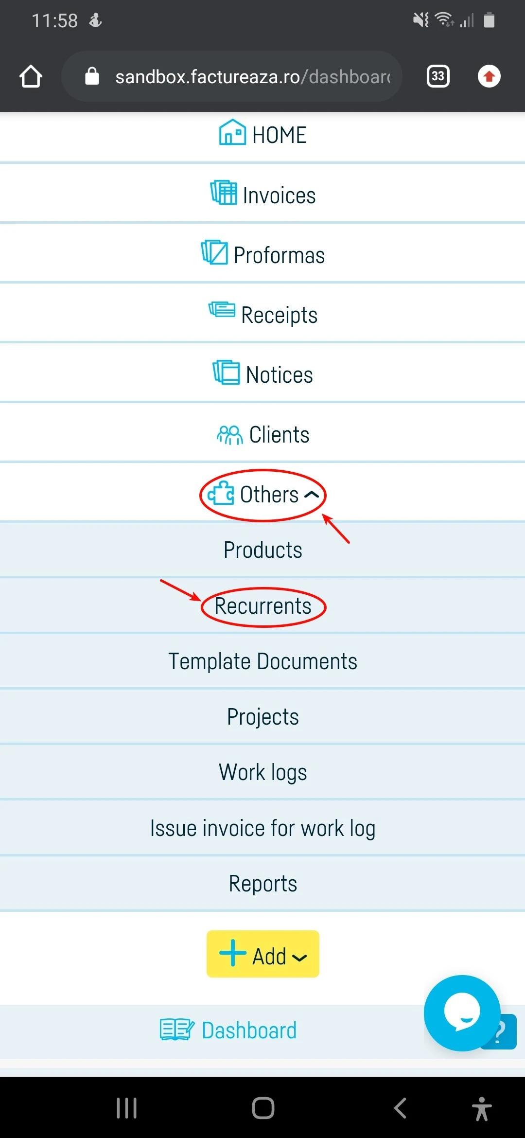 How do I define an invoice for a recurrent? - step 2