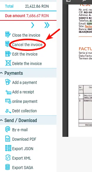 How do I cancel an invoice? - step 1