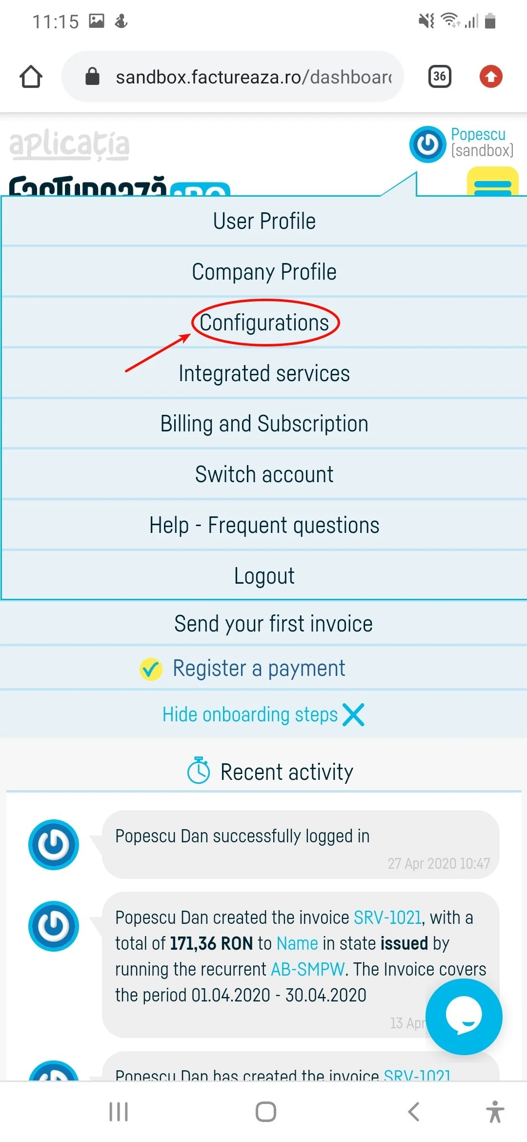 How do I define messages on e-mail sending? - step 1