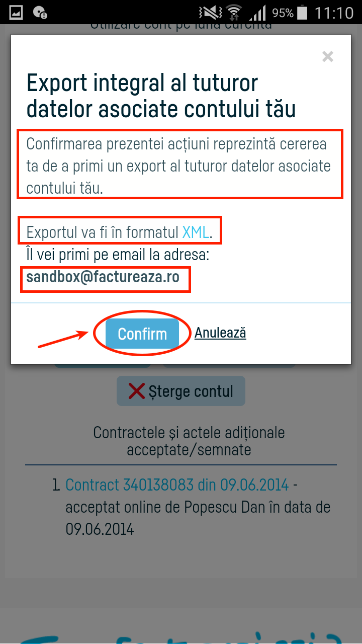 Cum pot exporta datele asociate contului meu? - pasul 4