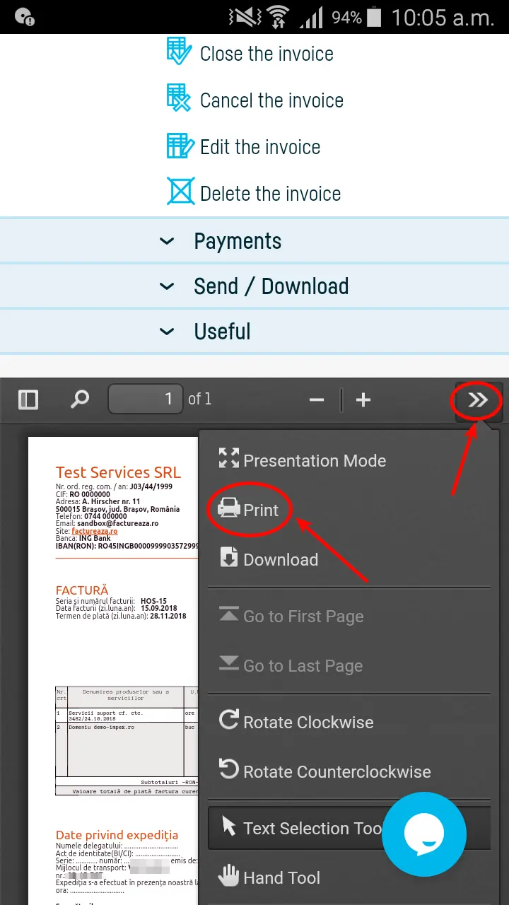 How do I print an invoice? - step 1