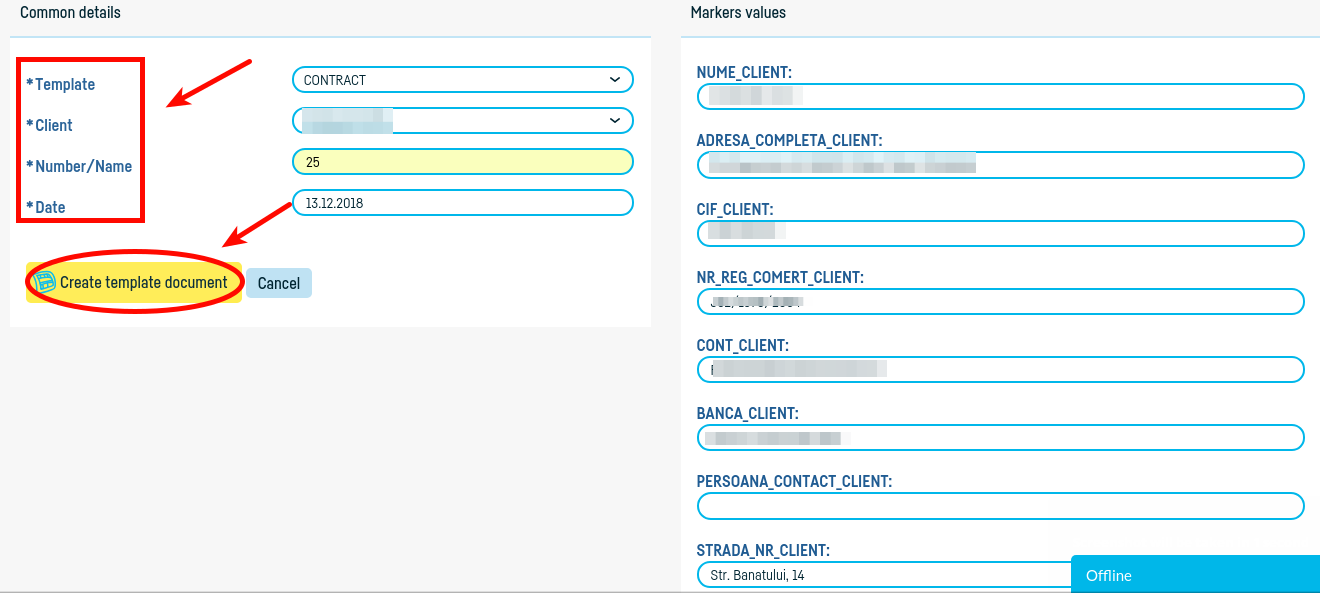 Generate a document from a standard document template - pasul 2