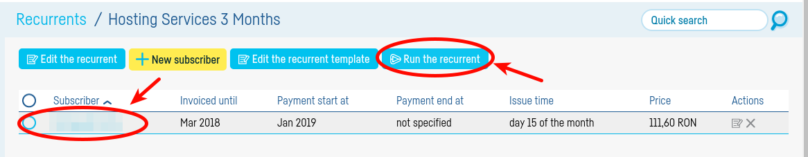 Automatically invoices issuing when running recurrents - pasul 1