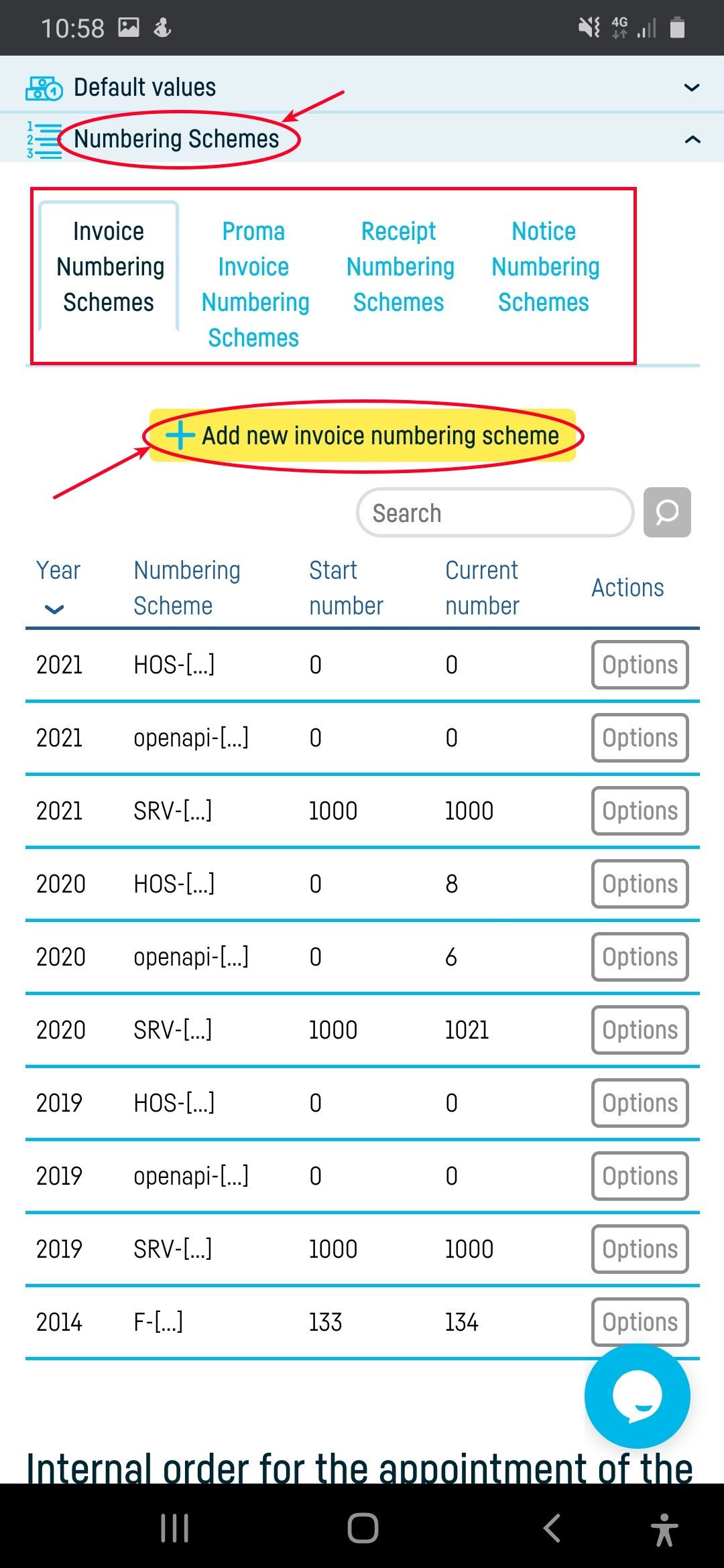 How do I add an invoice numbering scheme? - pasul 2