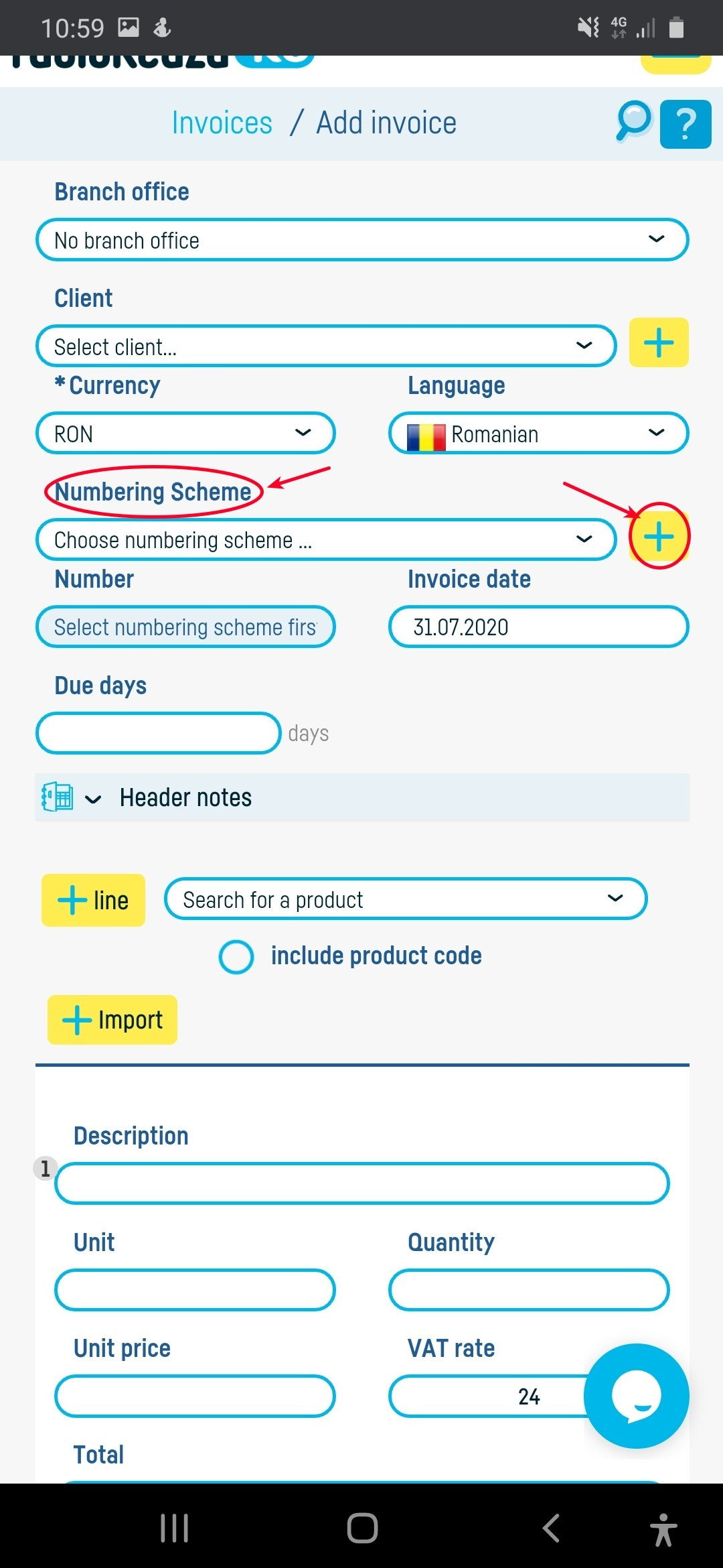 How do I add an invoice numbering scheme? - pasul 4