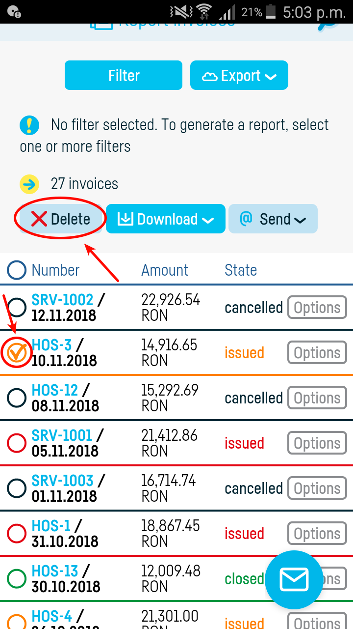 How do I delete an invoice? - pasul 2