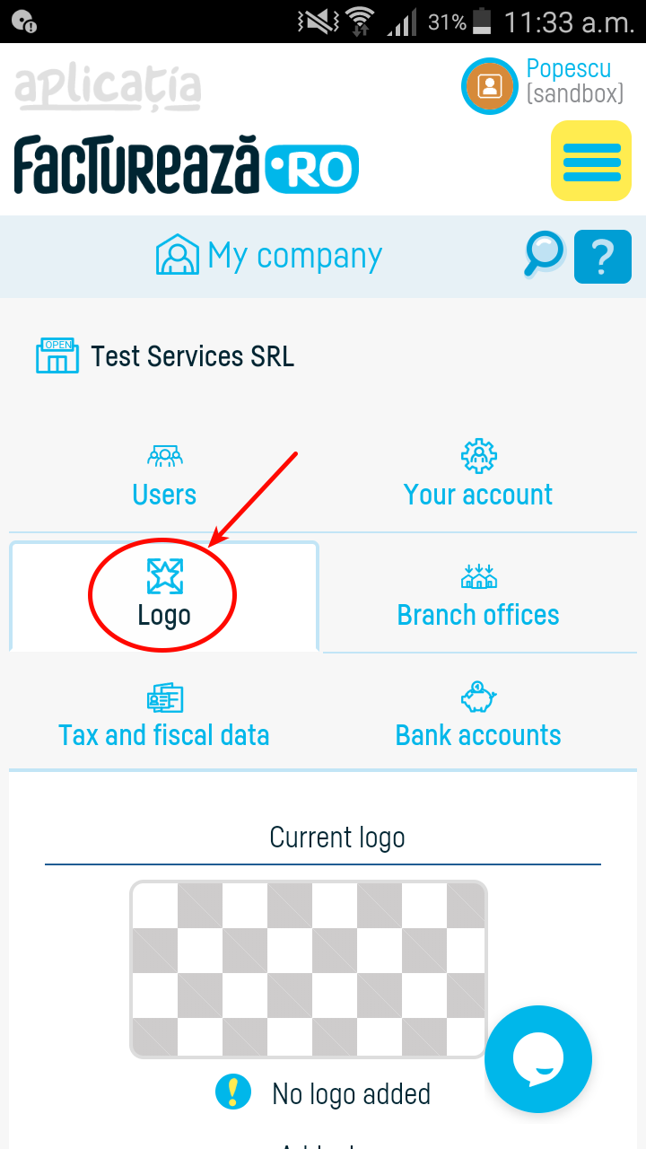 How do I add the company logo on invoices? - pasul 2