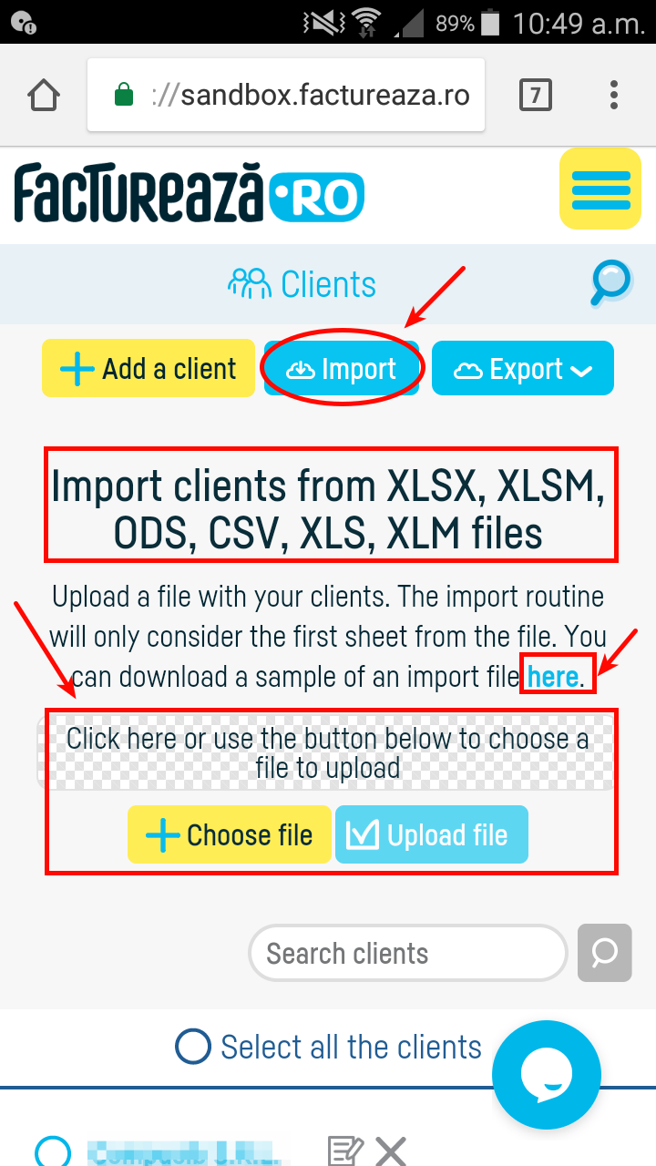 How do I import a clients list? - pasul 2