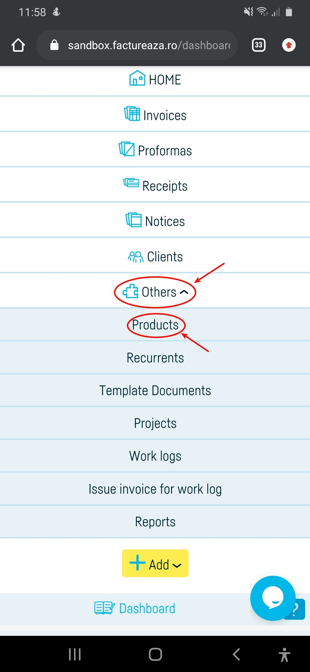 How do I export a products / services list? - pasul 1