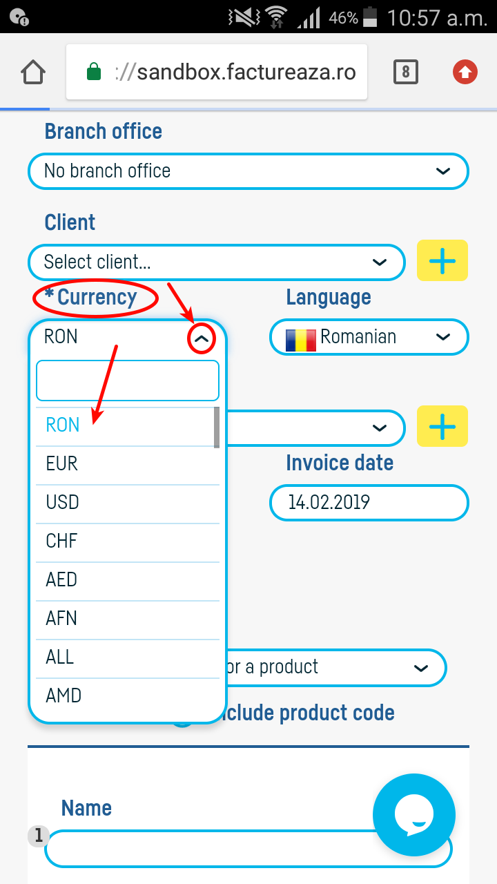 How do I add an invoice in foreign currency? - pasul 1