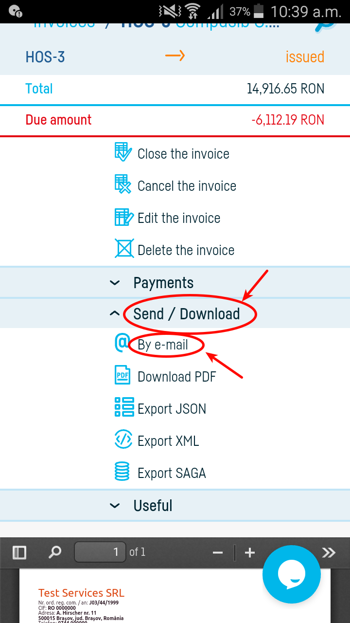 How do I send an invoice by e-mail? - pasul 4