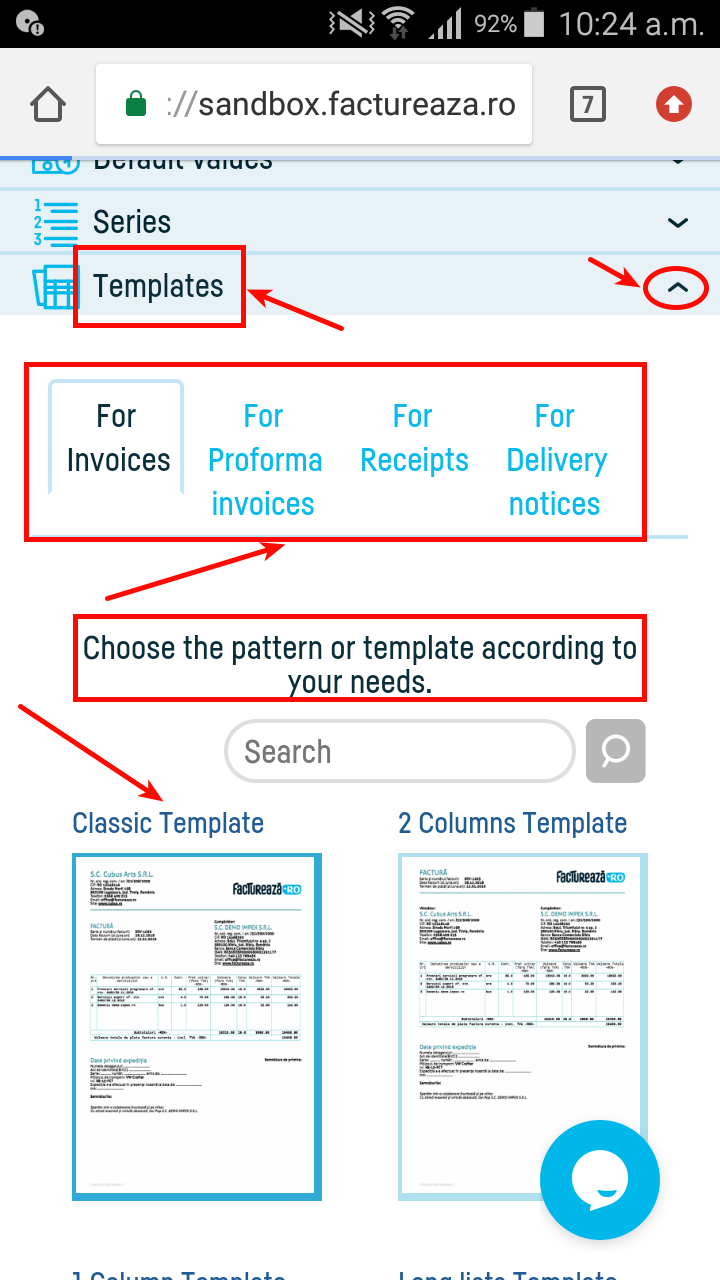 How do I set a default invoice template? - pasul 2