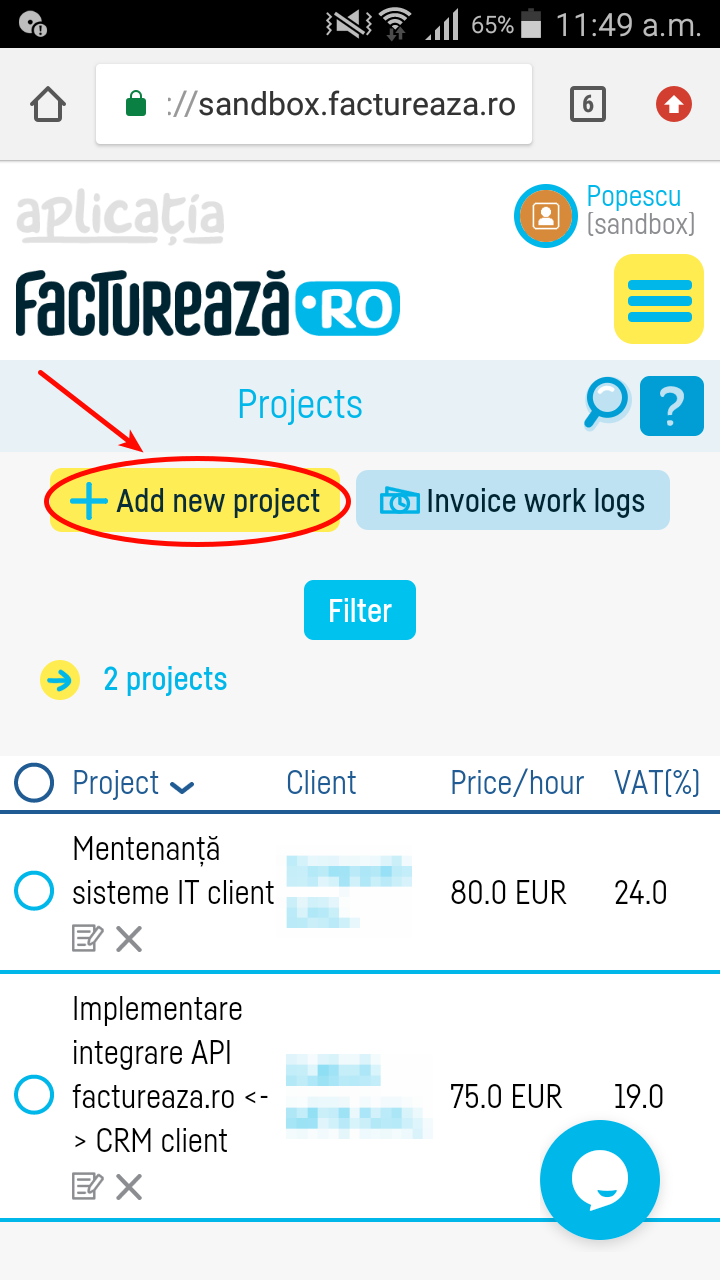 How do I add a work log project? - pasul 2
