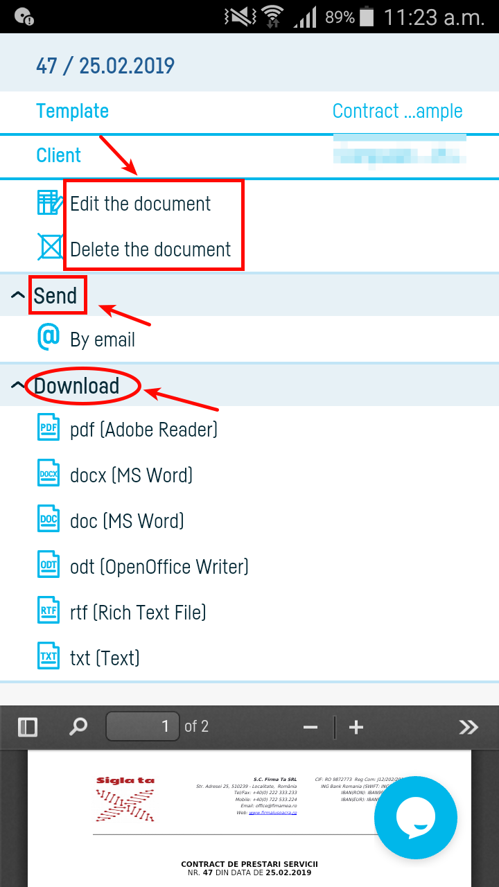 Generate a document from a standard document template - pasul 5