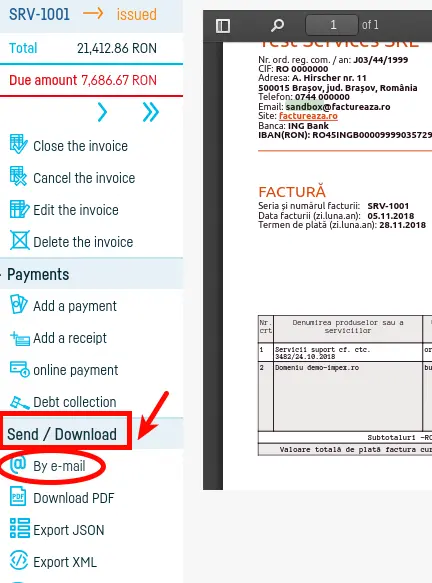 How do I send an invoice by e-mail? - step 4