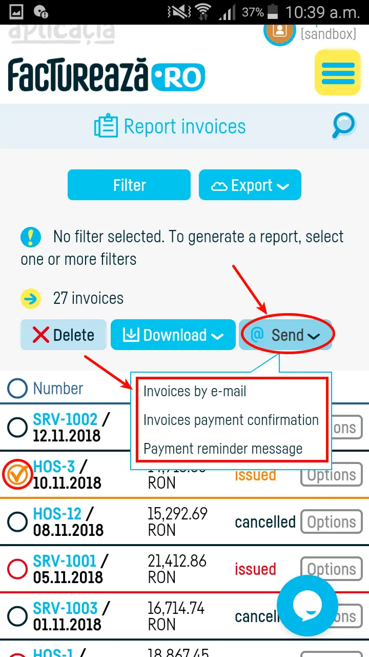 How do I send an invoice by e-mail? - step 3