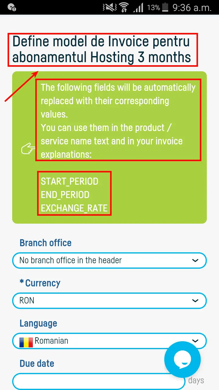 How do I define an invoice for a recurrent? - step 4
