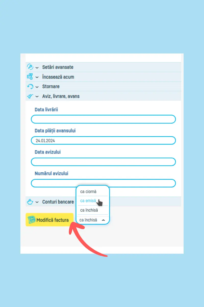 Eroare adresă sector la transmitere e-Factura în SPV - pasul 7