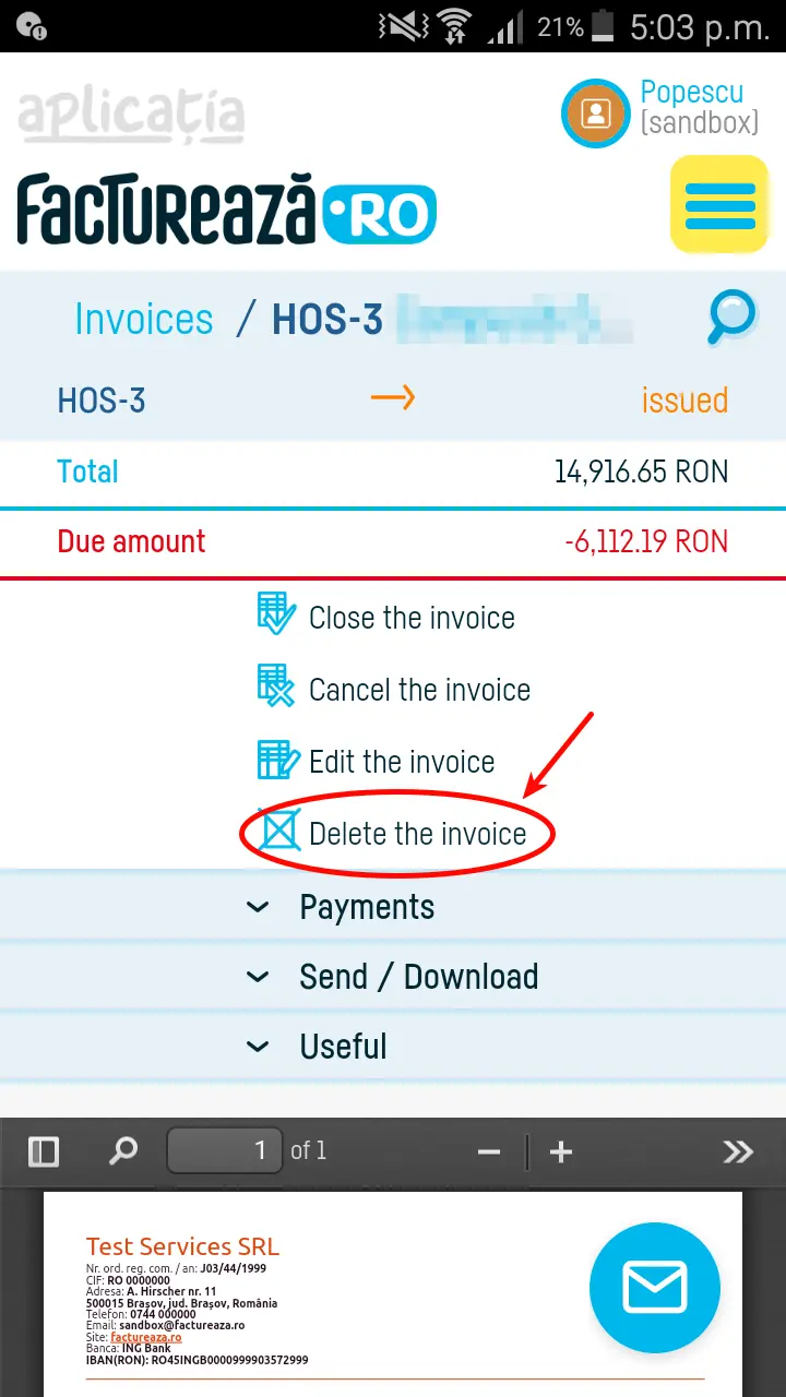 How do I delete an invoice? - step 3
