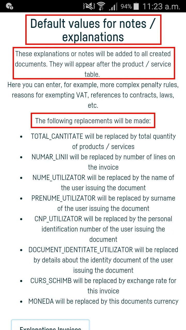 How do I set default invoice values? - step 4