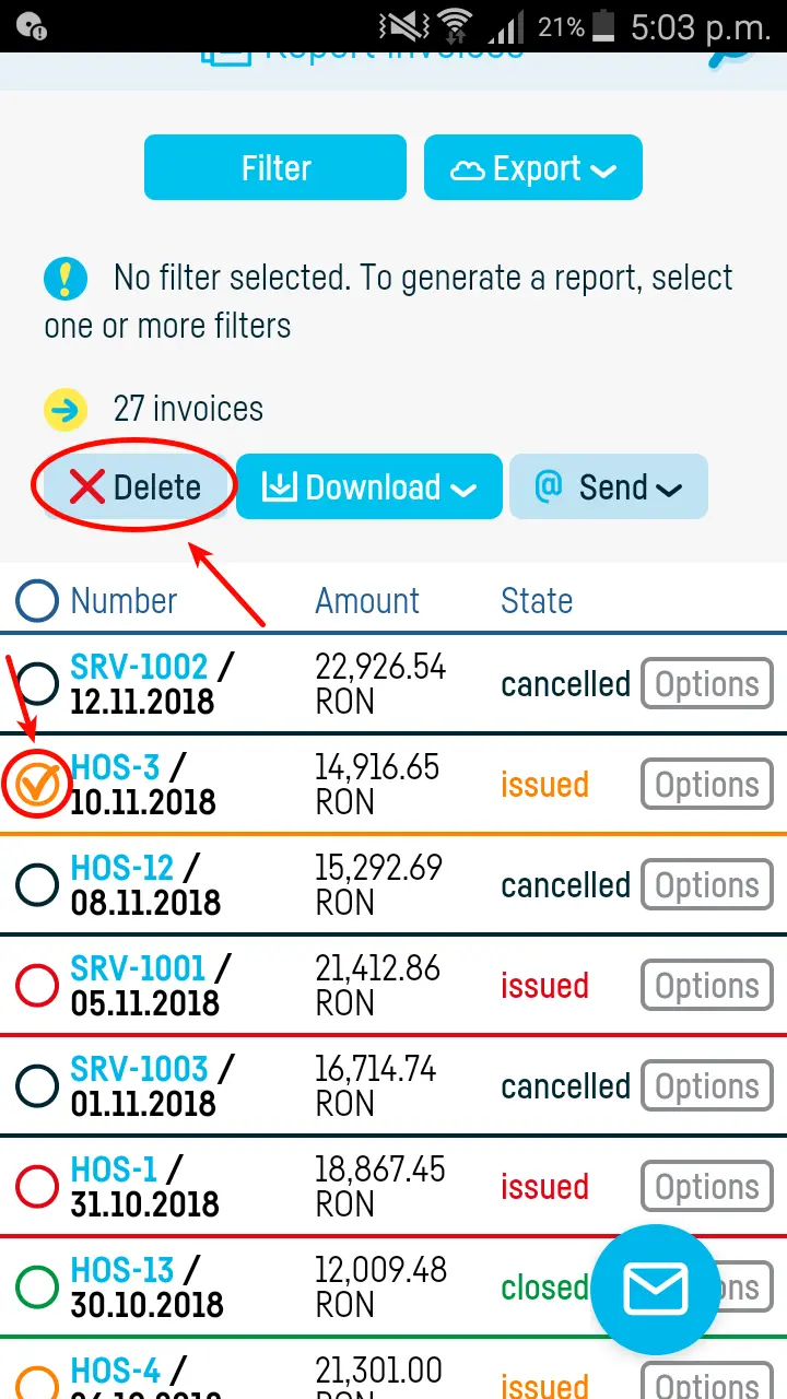 How do I delete an invoice? - step 2