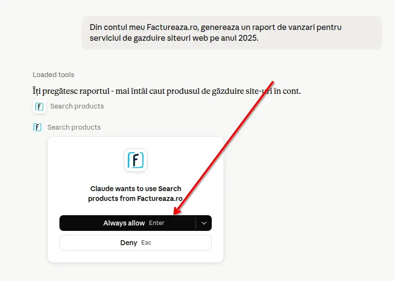 Cum conectezi Claude.ai la factureaza.ro - pasul 12