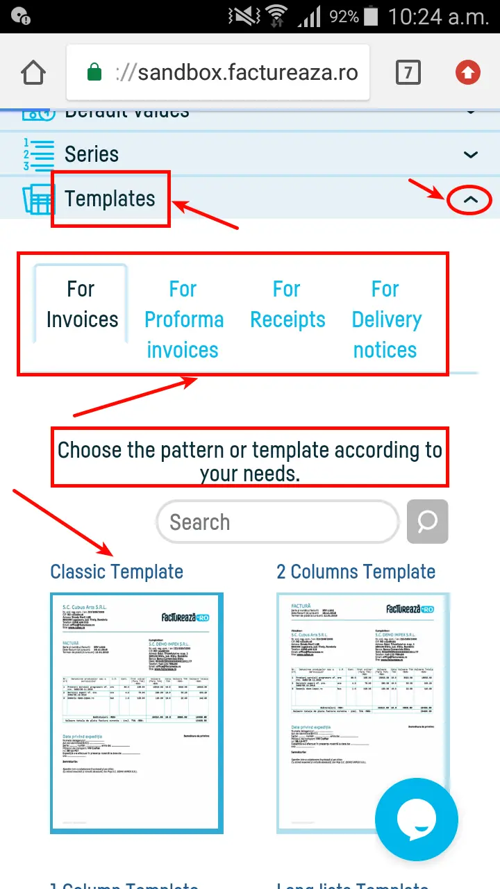 How do I change the invoice template? - step 2