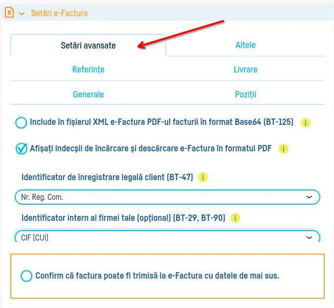 Cum folosești setările avansate e-Factura - pasul 1
