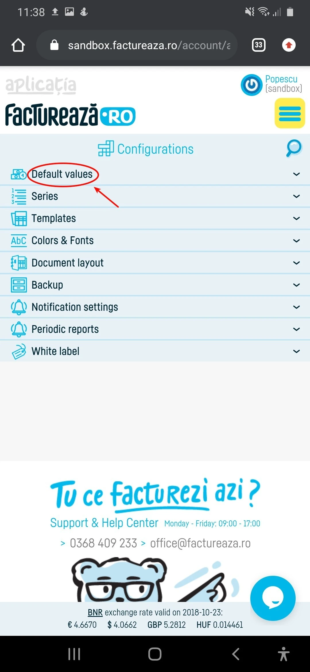 How do I set default invoice values? - step 2