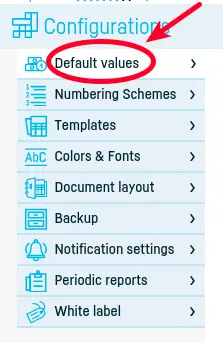 How do I set default invoice values? - step 2