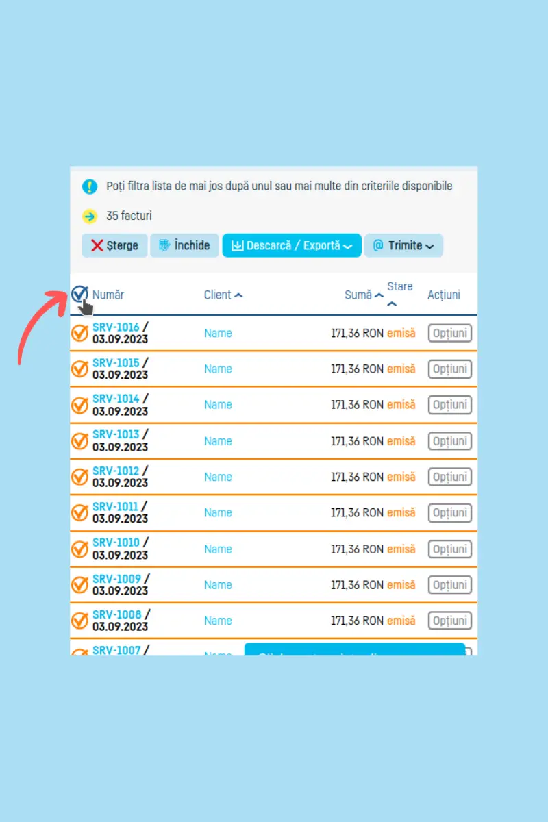 Cum export mai multe facturi în Ciel? - pasul 3