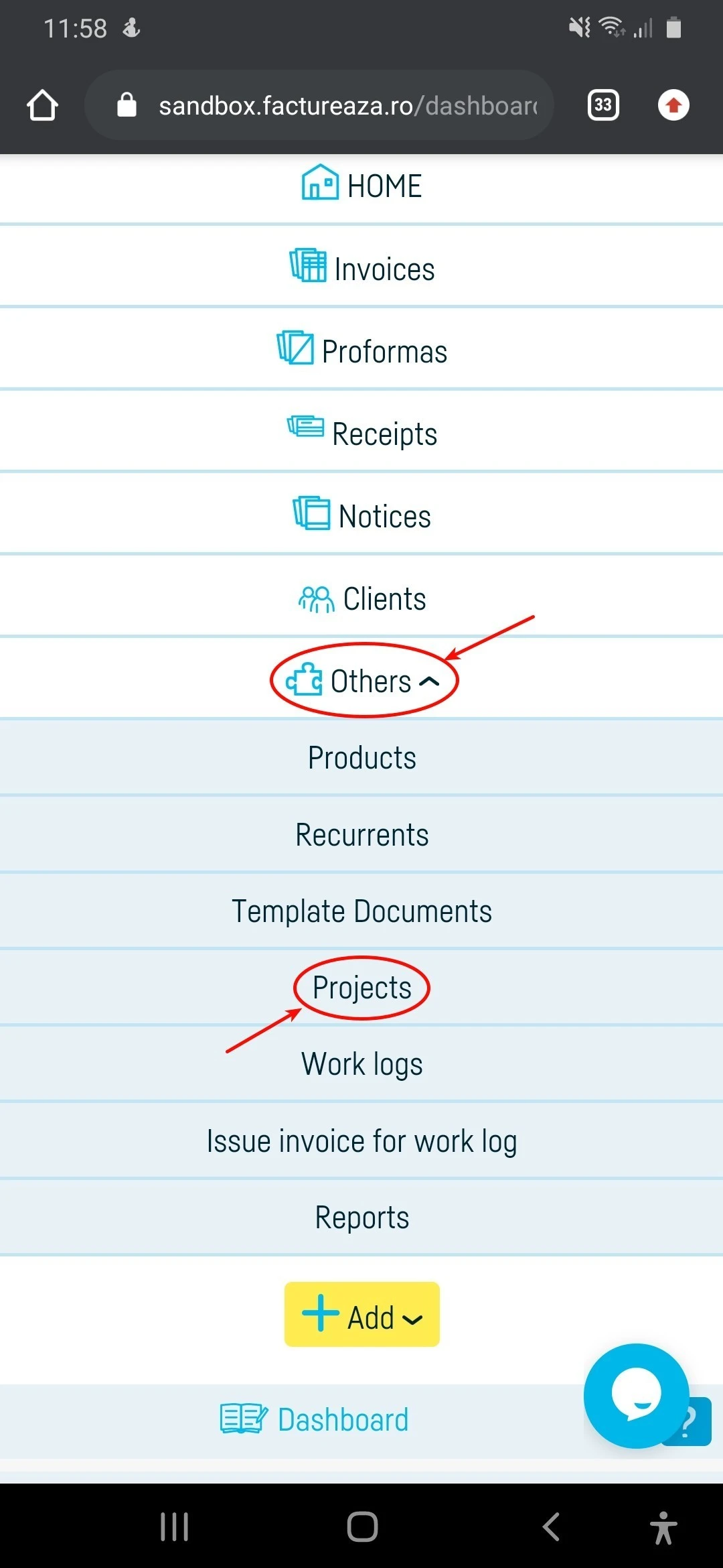 How do I add a work log project? - step 1