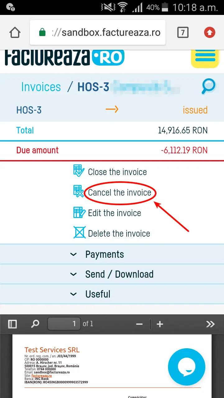 How do I cancel an invoice? - step 1
